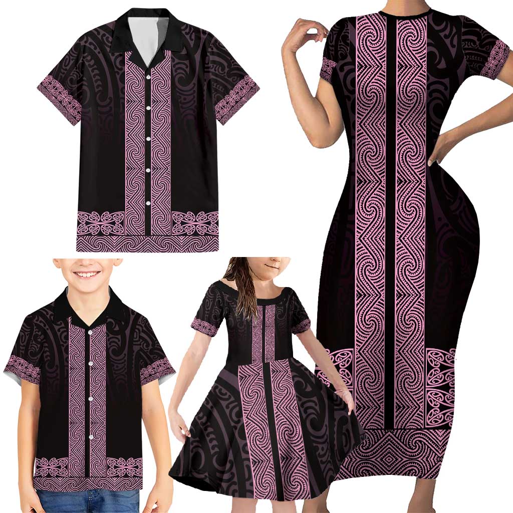 New Zealand Maori Kowhaiwhai Family Matching Short Sleeve Bodycon Dress and Hawaiian Shirt Mawhero Maui and Mangopare LT9 - Polynesian Pride