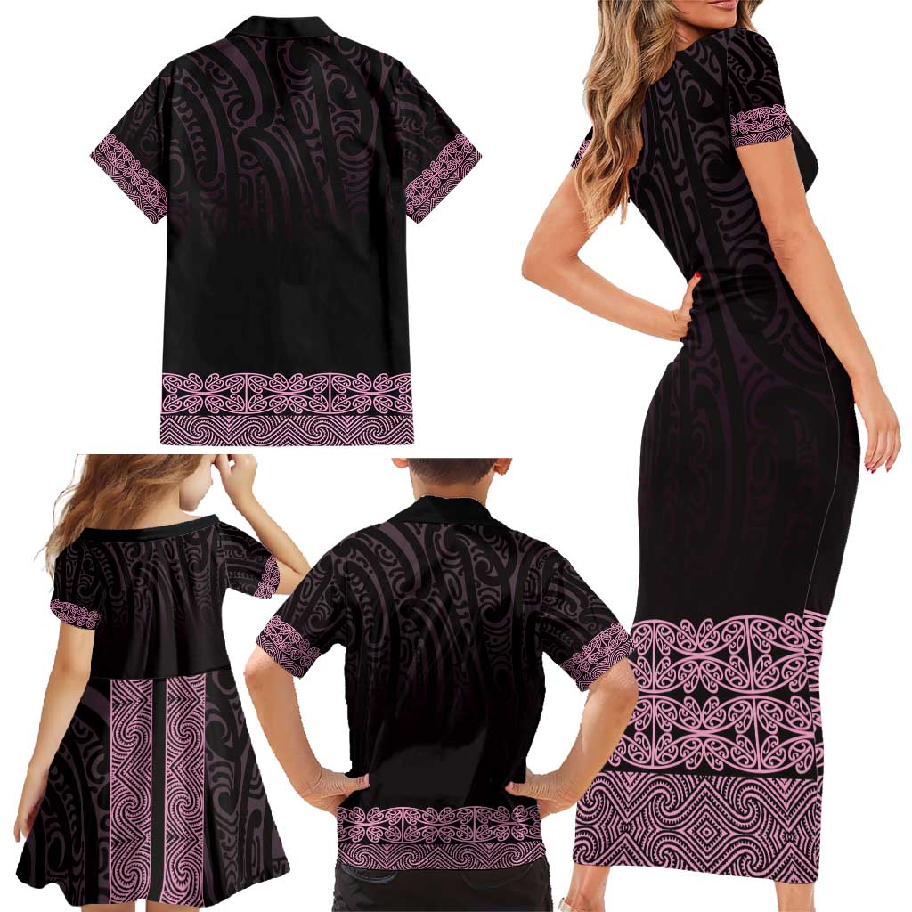 New Zealand Maori Kowhaiwhai Family Matching Short Sleeve Bodycon Dress and Hawaiian Shirt Mawhero Maui and Mangopare LT9 - Polynesian Pride