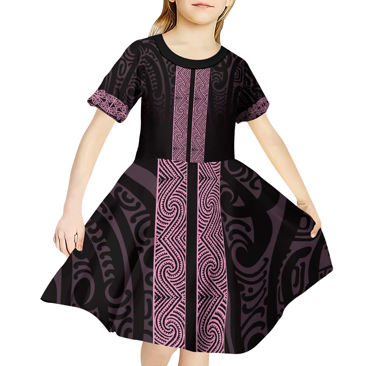 New Zealand Maori Kowhaiwhai Kid Short Sleeve Dress Mawhero Maui and Mangopare LT9 - Polynesian Pride