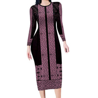 New Zealand Maori Kowhaiwhai Long Sleeve Bodycon Dress Mawhero Maui and Mangopare LT9 Long Dress Pink - Polynesian Pride