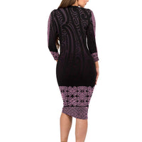 New Zealand Maori Kowhaiwhai Long Sleeve Bodycon Dress Mawhero Maui and Mangopare LT9 - Polynesian Pride