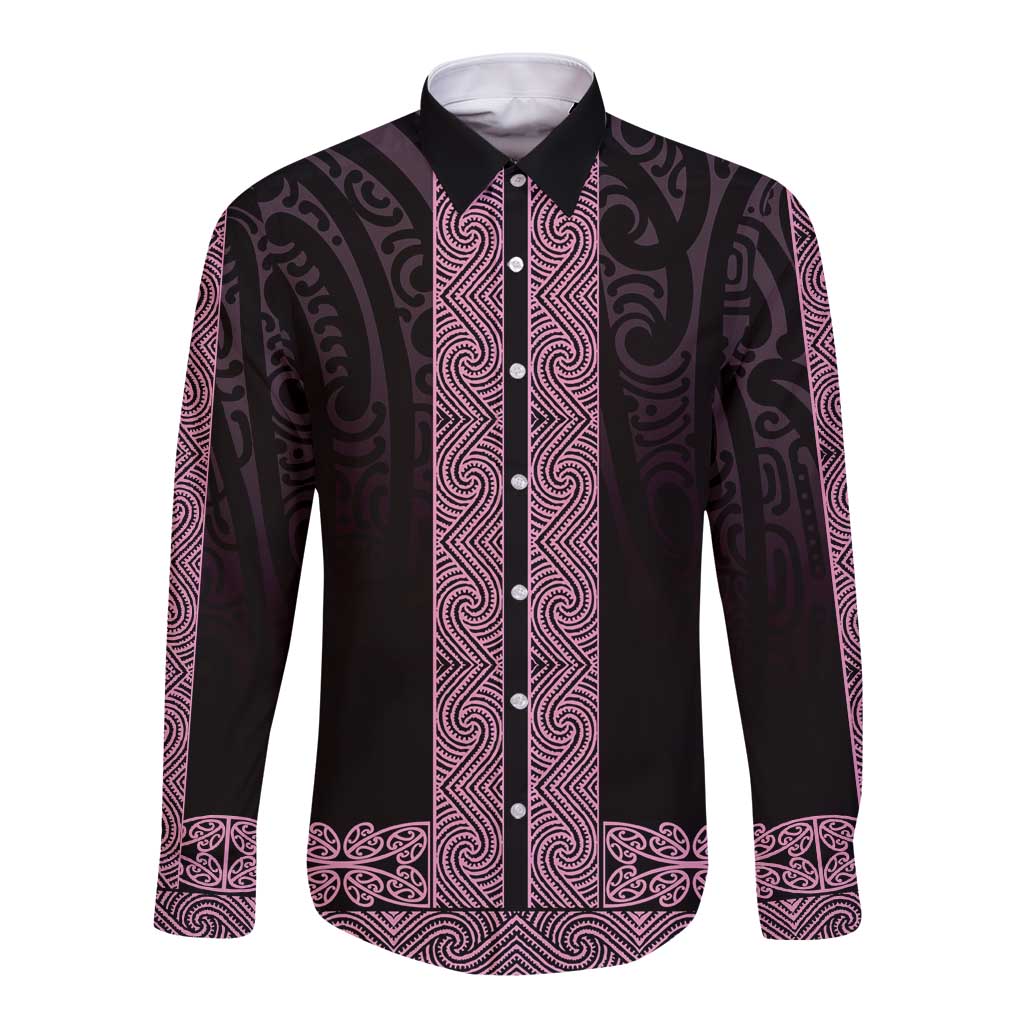 New Zealand Maori Kowhaiwhai Long Sleeve Button Shirt Mawhero Maui and Mangopare LT9 Unisex Pink - Polynesian Pride