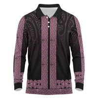 New Zealand Maori Kowhaiwhai Long Sleeve Polo Shirt Mawhero Maui and Mangopare LT9 Pink - Polynesian Pride