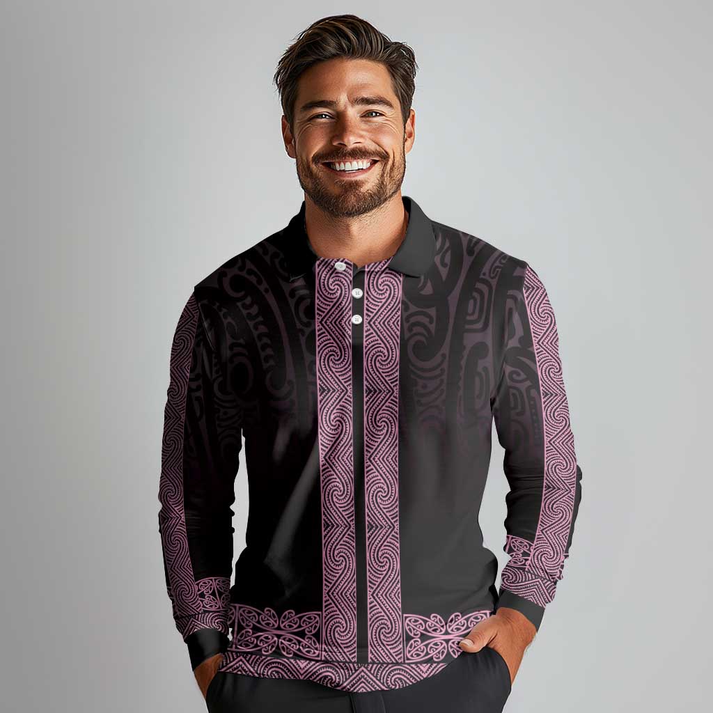 New Zealand Maori Kowhaiwhai Long Sleeve Polo Shirt Mawhero Maui and Mangopare LT9 - Polynesian Pride