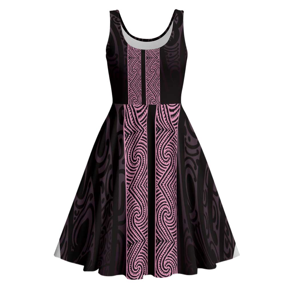 New Zealand Maori Kowhaiwhai Midi Dress Mawhero Maui and Mangopare LT9 Pink - Polynesian Pride