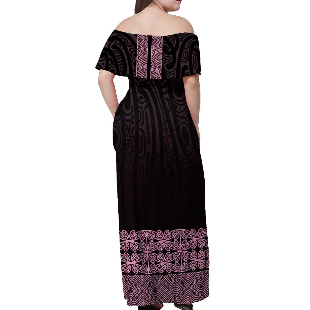 New Zealand Maori Kowhaiwhai Off Shoulder Maxi Dress Mawhero Maui and Mangopare LT9 - Polynesian Pride