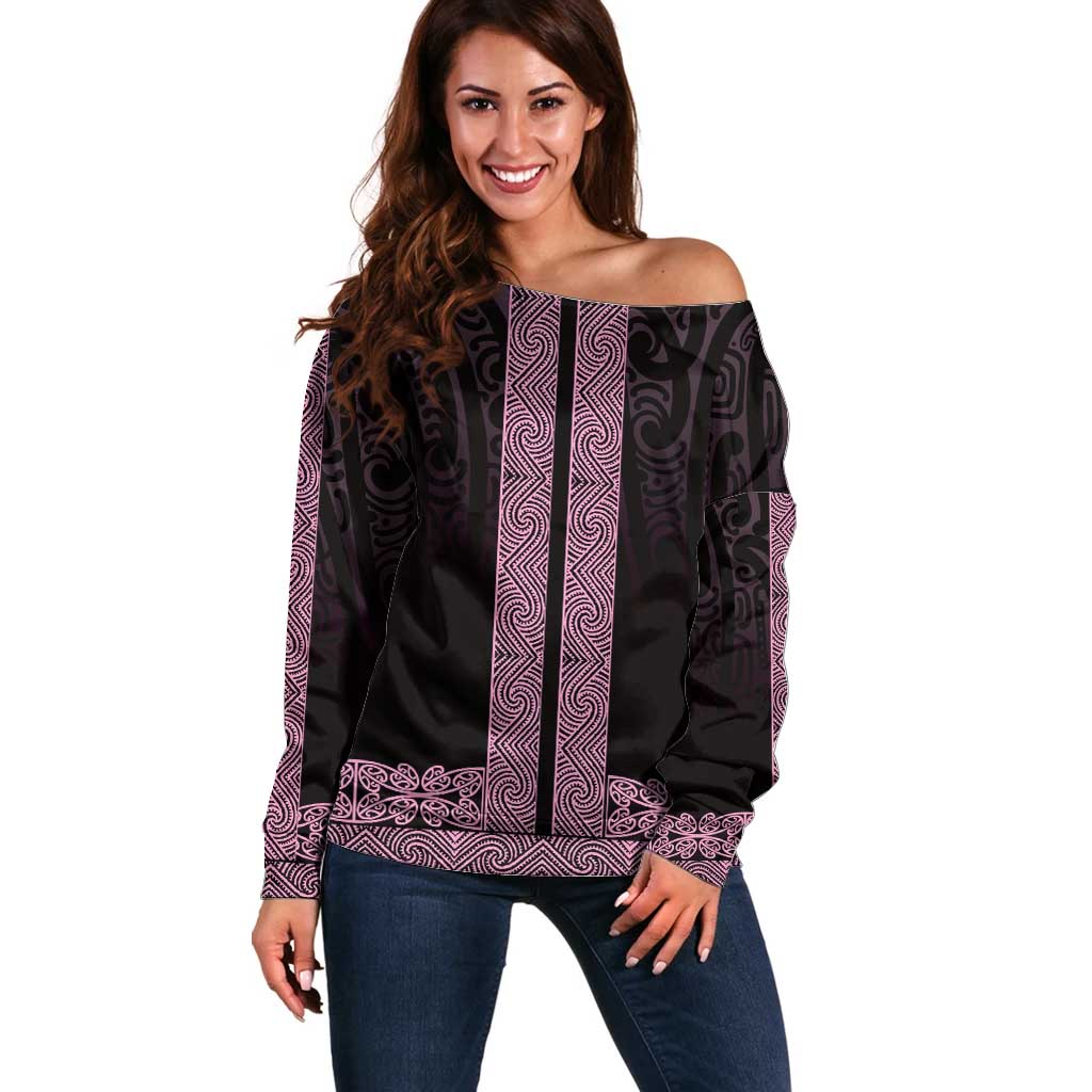 New Zealand Maori Kowhaiwhai Off Shoulder Sweater Mawhero Maui and Mangopare