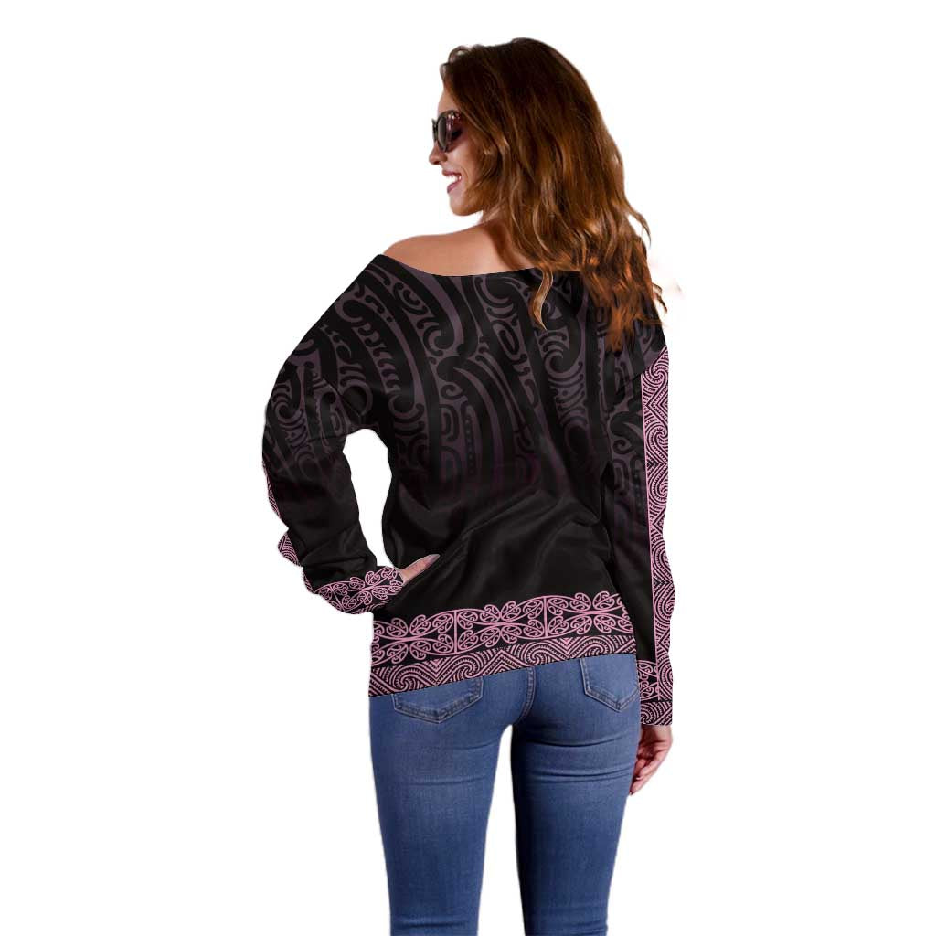 New Zealand Maori Kowhaiwhai Off Shoulder Sweater Mawhero Maui and Mangopare LT9 - Polynesian Pride