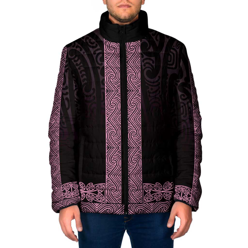 New Zealand Maori Kowhaiwhai Padded Jacket Mawhero Maui and Mangopare LT9 Men Pink - Polynesian Pride