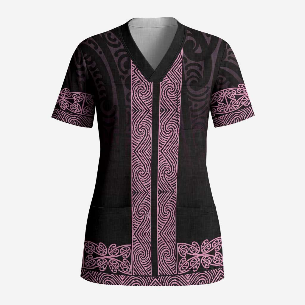 New Zealand Maori Kowhaiwhai Scrub Top Mawhero Maui and Mangopare LT9 Adult Pink - Polynesian Pride