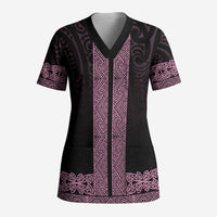 New Zealand Maori Kowhaiwhai Scrub Top Mawhero Maui and Mangopare LT9 Adult Pink - Polynesian Pride