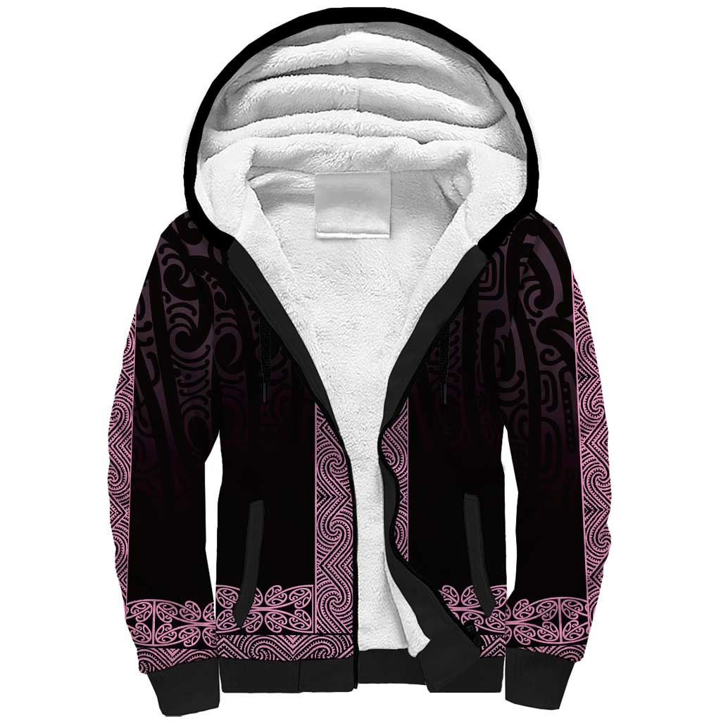 New Zealand Maori Kowhaiwhai Sherpa Hoodie Mawhero Maui and Mangopare LT9 Unisex Pink - Polynesian Pride