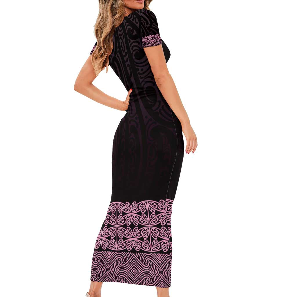 New Zealand Maori Kowhaiwhai Short Sleeve Bodycon Dress Mawhero Maui and Mangopare LT9 - Polynesian Pride