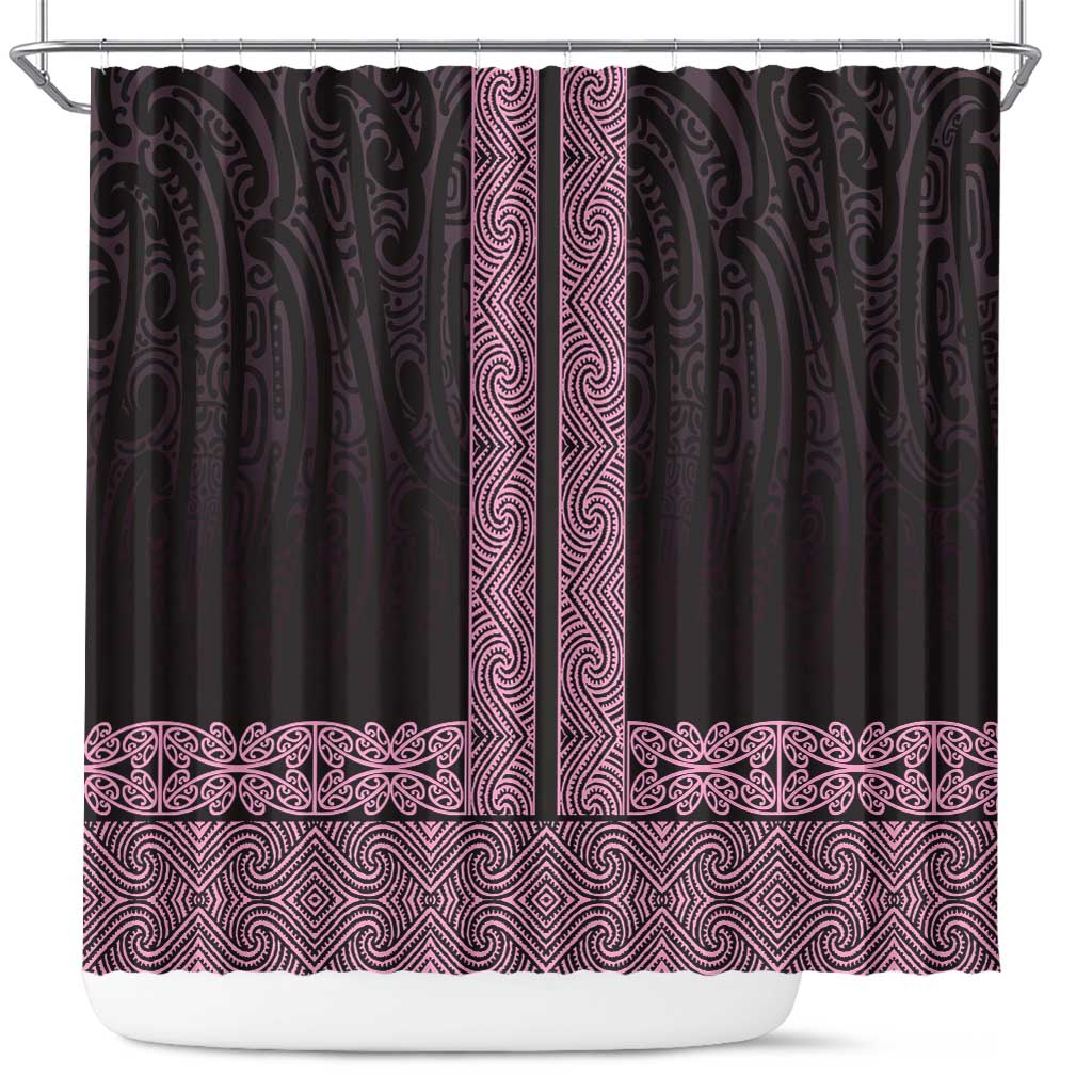 New Zealand Maori Kowhaiwhai Shower Curtain Mawhero Maui and Mangopare LT9 Pink - Polynesian Pride
