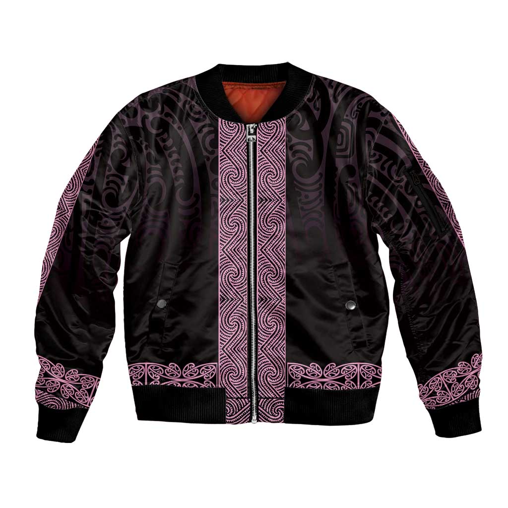New Zealand Maori Kowhaiwhai Sleeve Zip Bomber Jacket Mawhero Maui and Mangopare LT9 Unisex Pink - Polynesian Pride