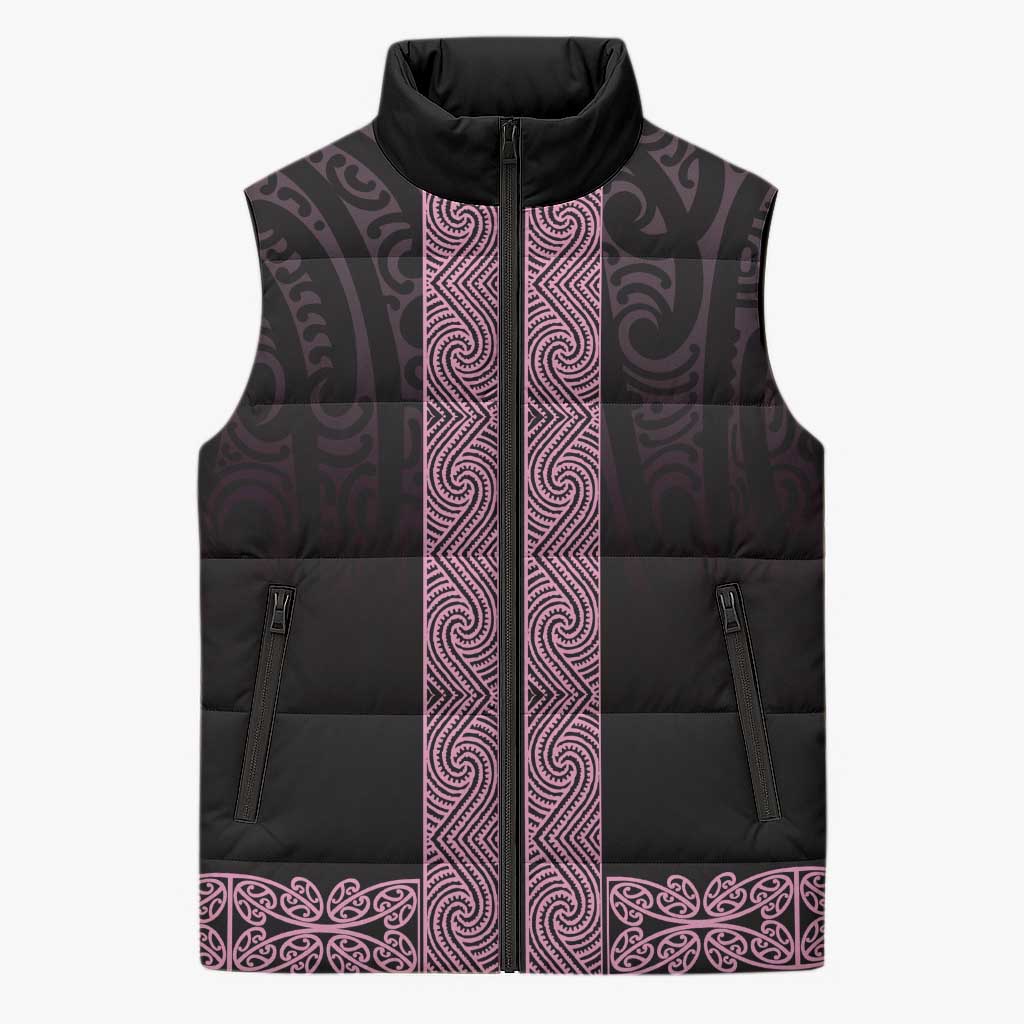 New Zealand Maori Kowhaiwhai Sleeveless Puffer Jacket Mawhero Maui and Mangopare LT9 Unisex Pink - Polynesian Pride