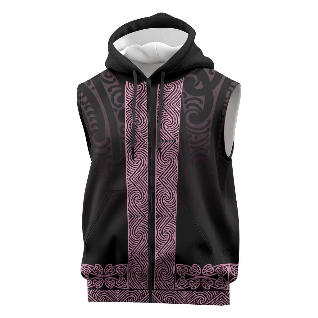 New Zealand Maori Kowhaiwhai Sleeveless Zip Hoodie Mawhero Maui and Mangopare LT9 Pink - Polynesian Pride