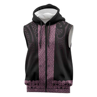 New Zealand Maori Kowhaiwhai Sleeveless Zip Hoodie Mawhero Maui and Mangopare LT9 Pink - Polynesian Pride