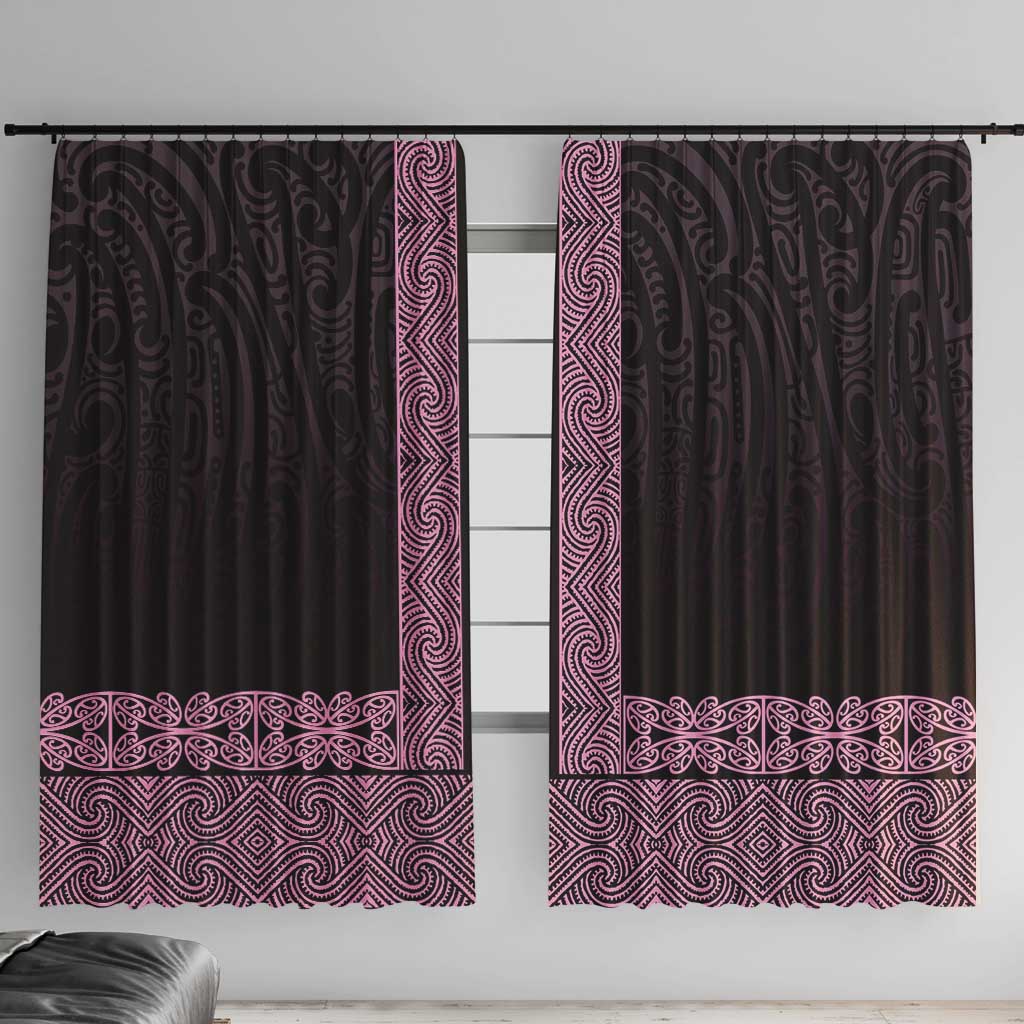 New Zealand Maori Kowhaiwhai Window Curtain Mawhero Maui and Mangopare LT9 With Hooks Pink - Polynesian Pride