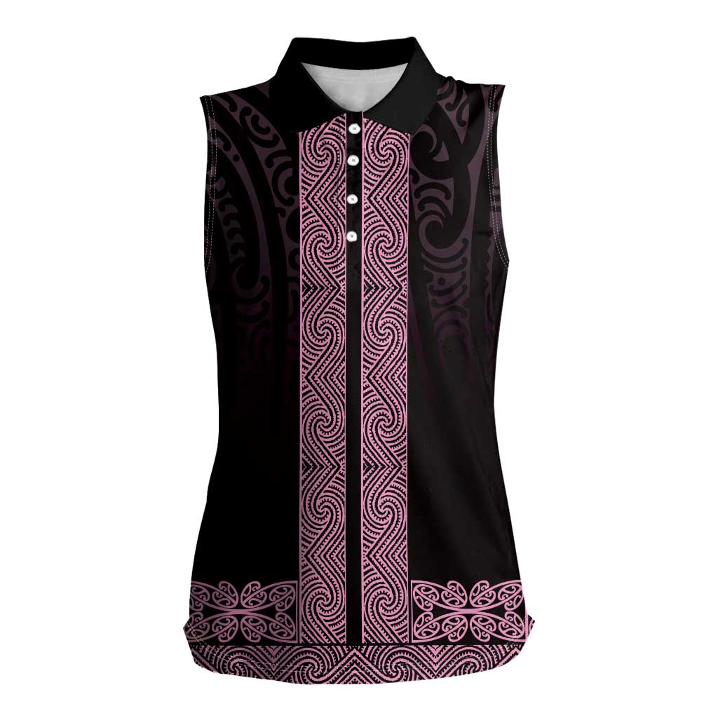 New Zealand Maori Kowhaiwhai Women Sleeveless Polo Shirt Mawhero Maui and Mangopare LT9 Female Pink - Polynesian Pride