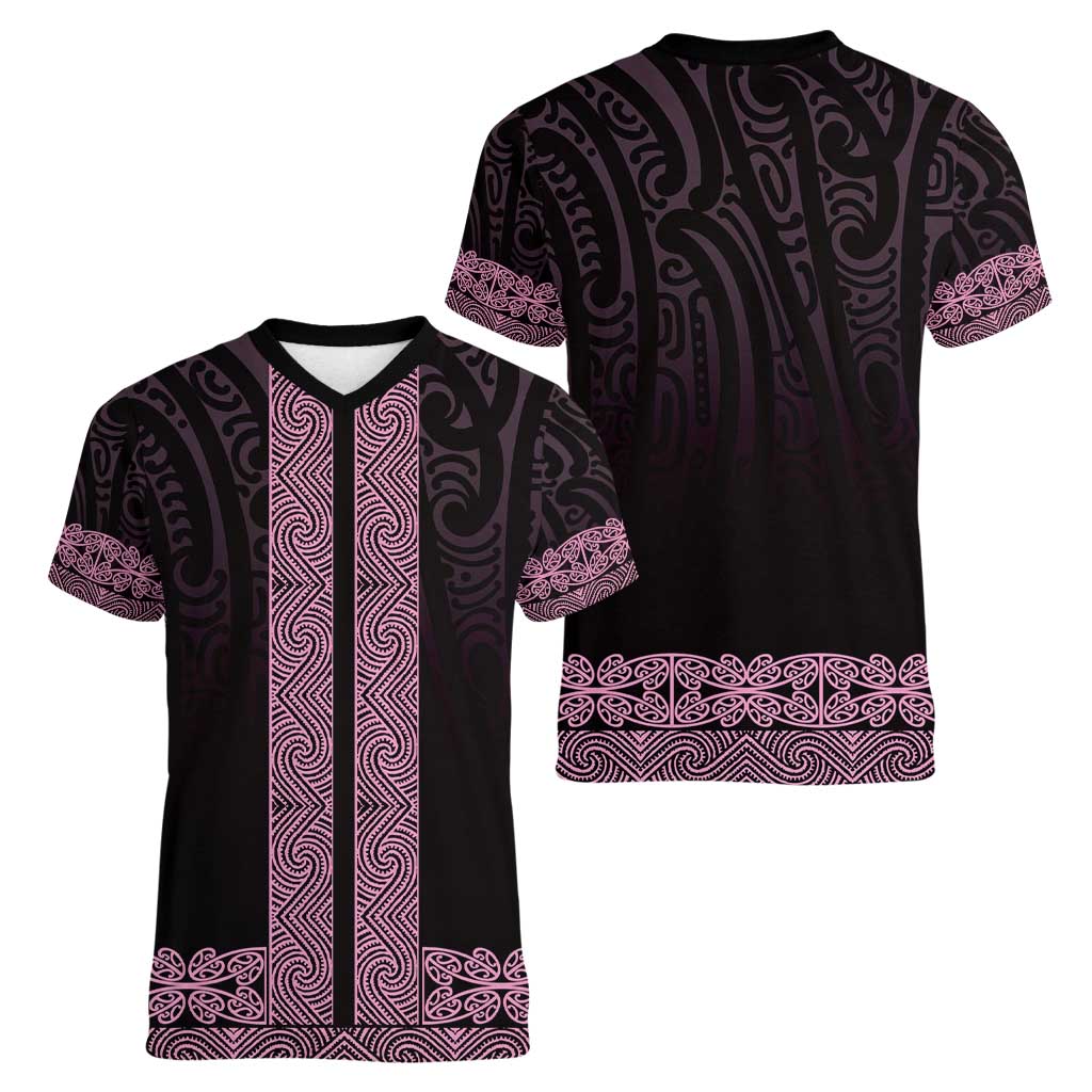 New Zealand Maori Kowhaiwhai Women V-Neck T-Shirt Mawhero Maui and Mangopare LT9 - Polynesian Pride