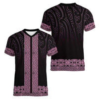 New Zealand Maori Kowhaiwhai Women V-Neck T-Shirt Mawhero Maui and Mangopare LT9 - Polynesian Pride