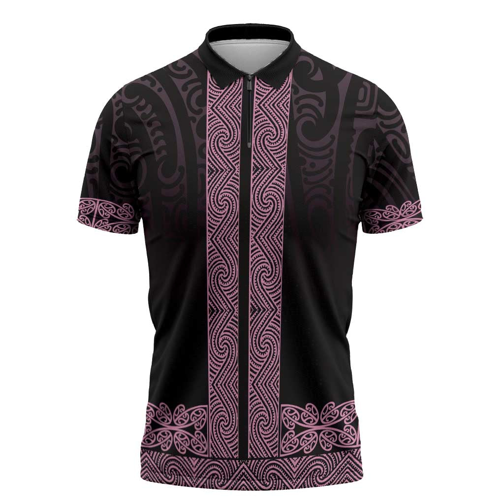 New Zealand Maori Kowhaiwhai Zipper Polo Shirt Mawhero Maui and Mangopare LT9 Pink - Polynesian Pride