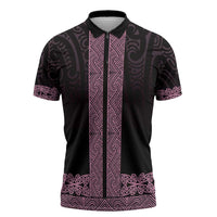 New Zealand Maori Kowhaiwhai Zipper Polo Shirt Mawhero Maui and Mangopare LT9 Pink - Polynesian Pride