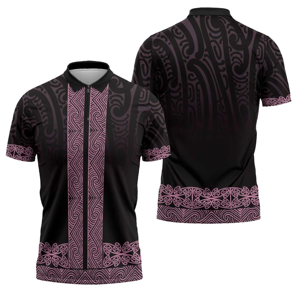 New Zealand Maori Kowhaiwhai Zipper Polo Shirt Mawhero Maui and Mangopare LT9 - Polynesian Pride