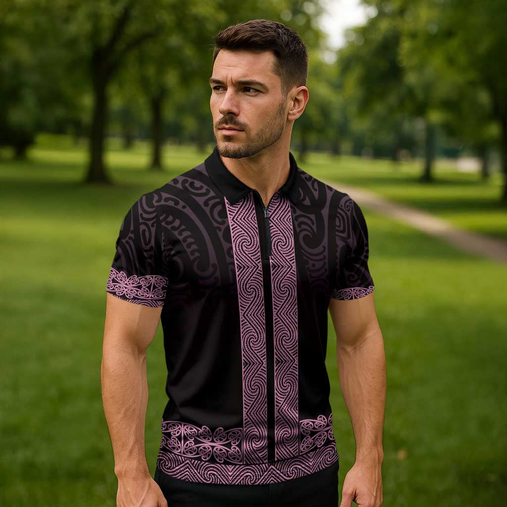 New Zealand Maori Kowhaiwhai Zipper Polo Shirt Mawhero Maui and Mangopare LT9 - Polynesian Pride