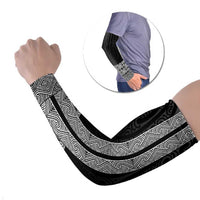 New Zealand Maori Kowhaiwhai Arm Sleeves Pango Maui and Mangopare LT9 Set of 2 Black - Polynesian Pride