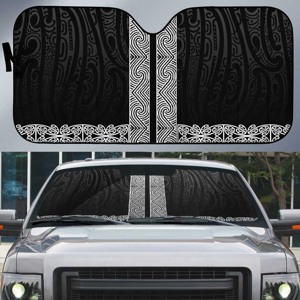 New Zealand Maori Kowhaiwhai Auto Sun Shade Pango Maui and Mangopare LT9 Black - Polynesian Pride