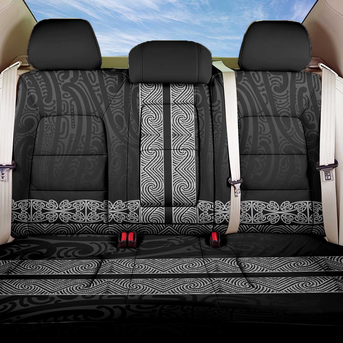 New Zealand Maori Kowhaiwhai Back Car Seat Cover Pango Maui and Mangopare LT9 One Size Black - Polynesian Pride