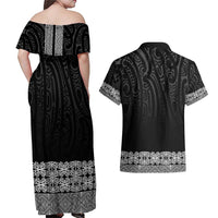 New Zealand Maori Kowhaiwhai Couples Matching Off Shoulder Maxi Dress and Hawaiian Shirt Pango Maui and Mangopare LT9 - Polynesian Pride
