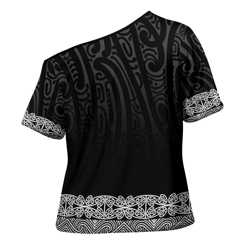 New Zealand Maori Kowhaiwhai Cross Shoulder Shirt Pango Maui and Mangopare LT9 - Polynesian Pride