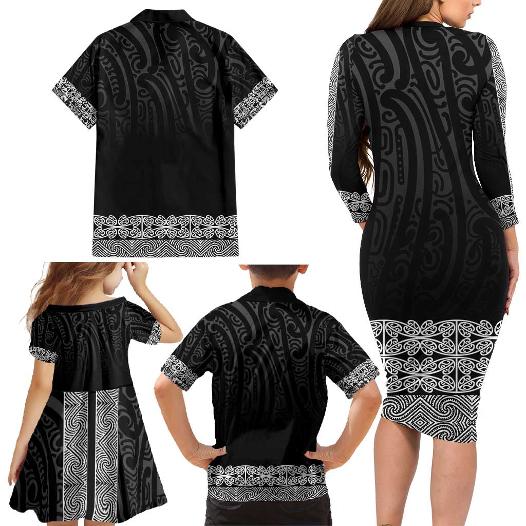 New Zealand Maori Kowhaiwhai Family Matching Long Sleeve Bodycon Dress and Hawaiian Shirt Pango Maui and Mangopare LT9 - Polynesian Pride