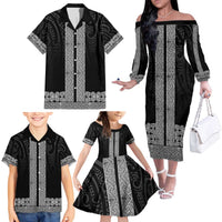 New Zealand Maori Kowhaiwhai Family Matching Off The Shoulder Long Sleeve Dress and Hawaiian Shirt Pango Maui and Mangopare LT9 - Polynesian Pride