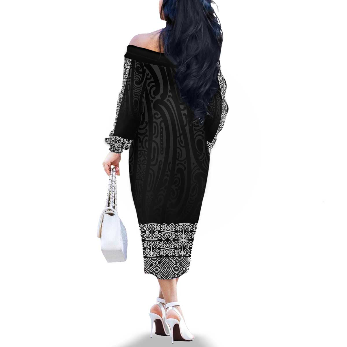New Zealand Maori Kowhaiwhai Family Matching Off The Shoulder Long Sleeve Dress and Hawaiian Shirt Pango Maui and Mangopare LT9 - Polynesian Pride