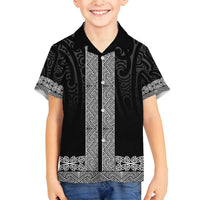 New Zealand Maori Kowhaiwhai Family Matching Off Shoulder Maxi Dress and Hawaiian Shirt Pango Maui and Mangopare LT9 Son's Shirt Black - Polynesian Pride