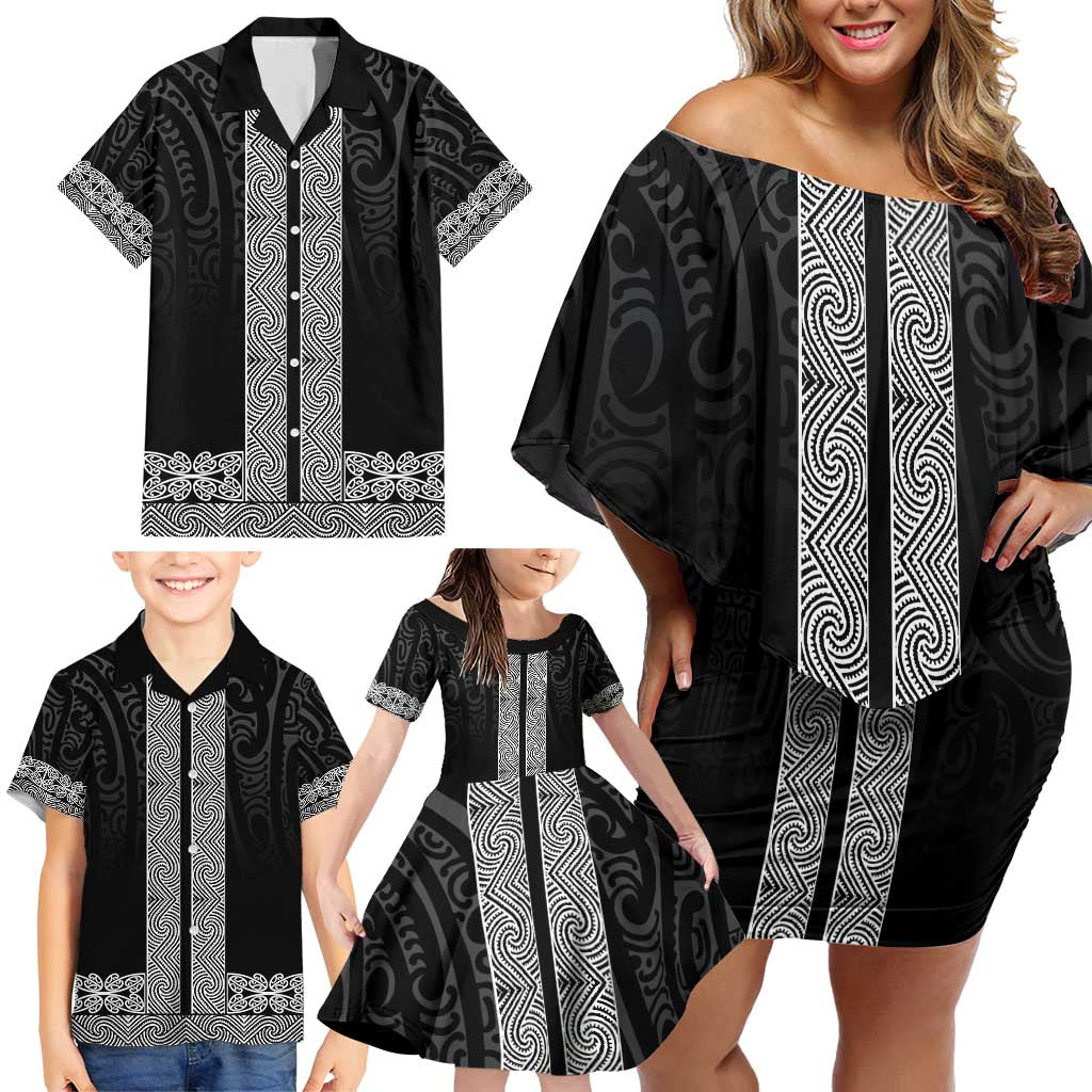 New Zealand Maori Kowhaiwhai Family Matching Off Shoulder Short Dress and Hawaiian Shirt Pango Maui and Mangopare LT9 - Polynesian Pride