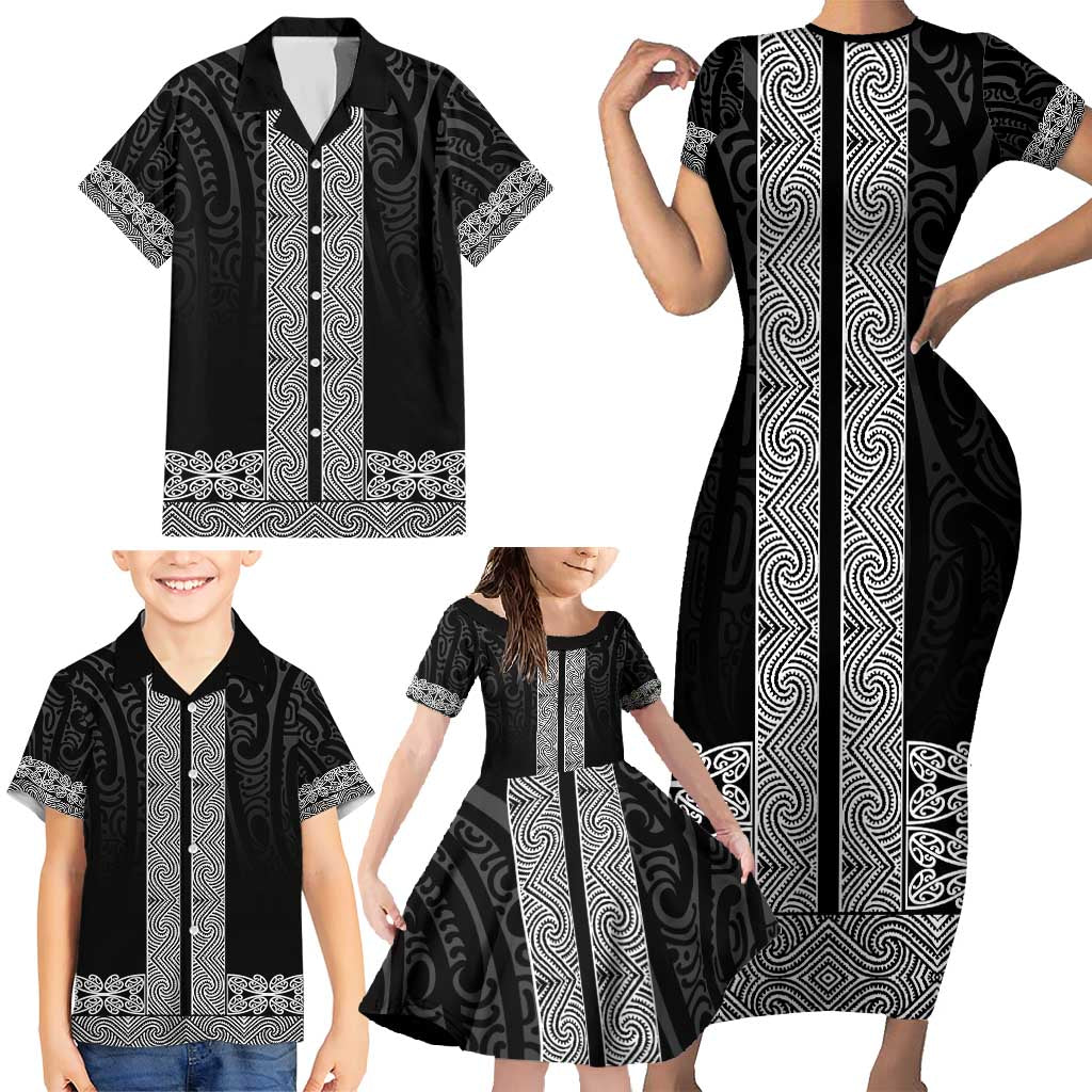 New Zealand Maori Kowhaiwhai Family Matching Short Sleeve Bodycon Dress and Hawaiian Shirt Pango Maui and Mangopare LT9 - Polynesian Pride