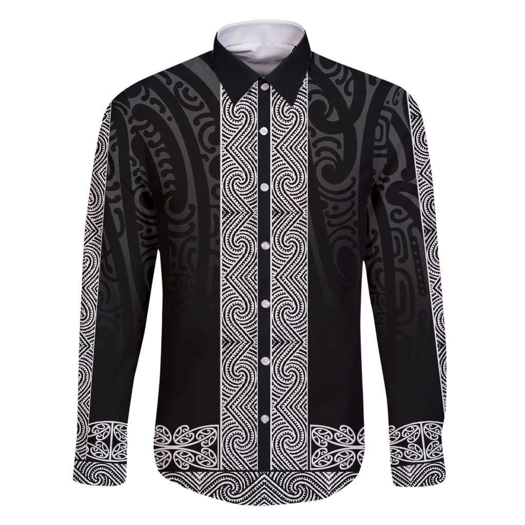 New Zealand Maori Kowhaiwhai Family Matching Short Sleeve Bodycon Dress and Hawaiian Shirt Pango Maui and Mangopare LT9 Dad's Shirt - Long Sleeve Black - Polynesian Pride
