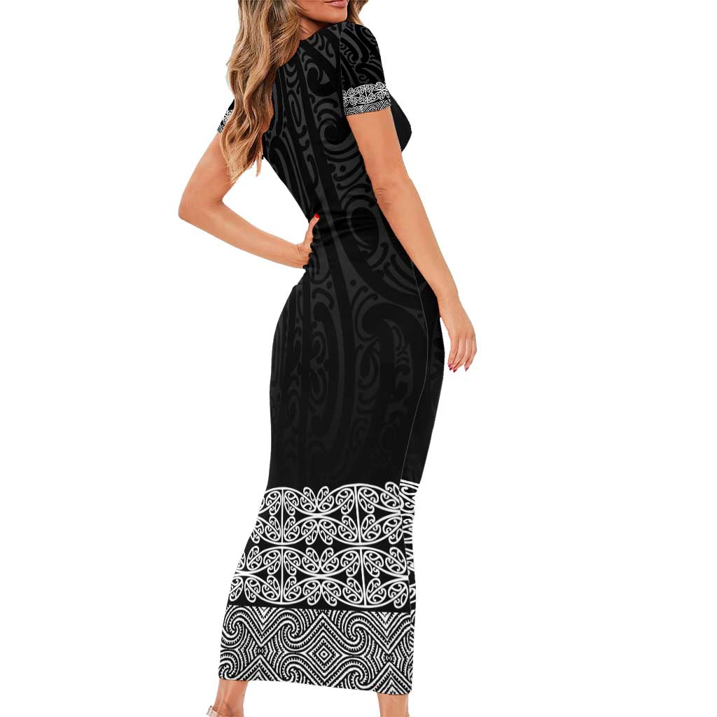 New Zealand Maori Kowhaiwhai Family Matching Short Sleeve Bodycon Dress and Hawaiian Shirt Pango Maui and Mangopare LT9 - Polynesian Pride