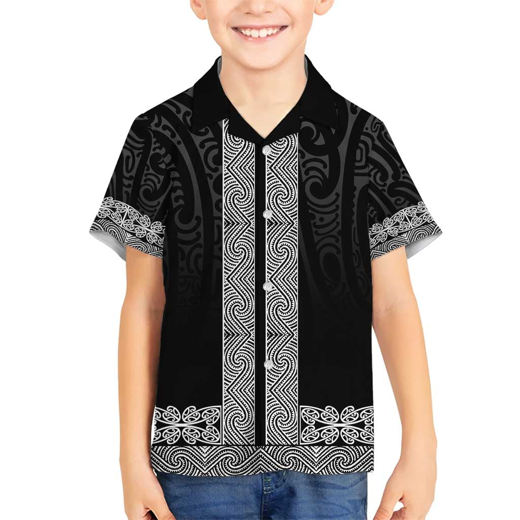New Zealand Maori Kowhaiwhai Family Matching Summer Maxi Dress and Hawaiian Shirt Pango Maui and Mangopare LT9 Son's Shirt Black - Polynesian Pride