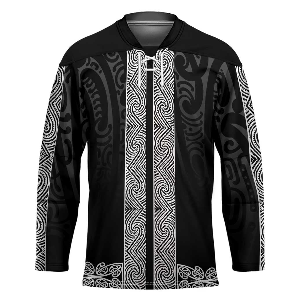 New Zealand Maori Kowhaiwhai Hockey Jersey Pango Maui and Mangopare LT9 Unisex Black - Polynesian Pride