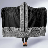 New Zealand Maori Kowhaiwhai Hooded Blanket Pango Maui and Mangopare LT9 One Size Black - Polynesian Pride