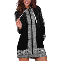 New Zealand Maori Kowhaiwhai Hoodie Dress Pango Maui and Mangopare LT9 Black - Polynesian Pride