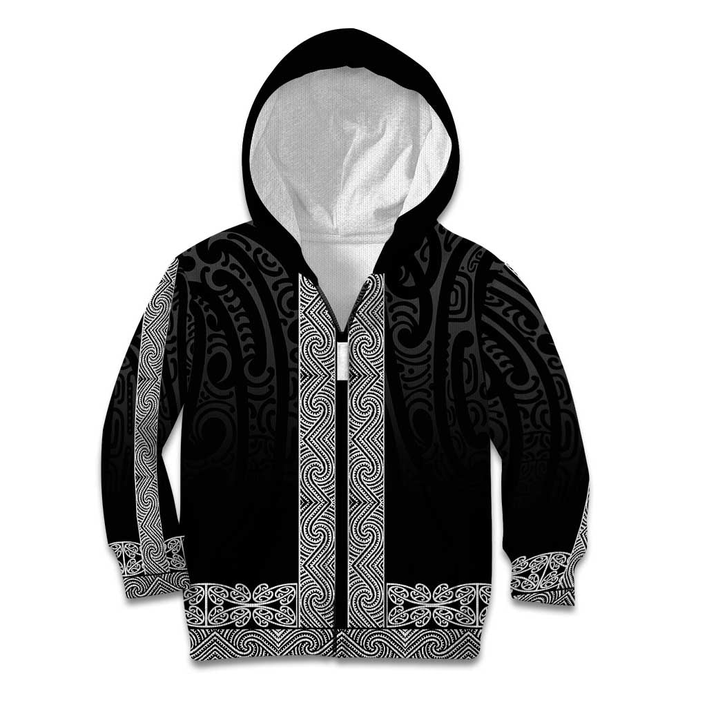 New Zealand Maori Kowhaiwhai Kid Hoodie Pango Maui and Mangopare LT9 Zip Hoodie Black - Polynesian Pride
