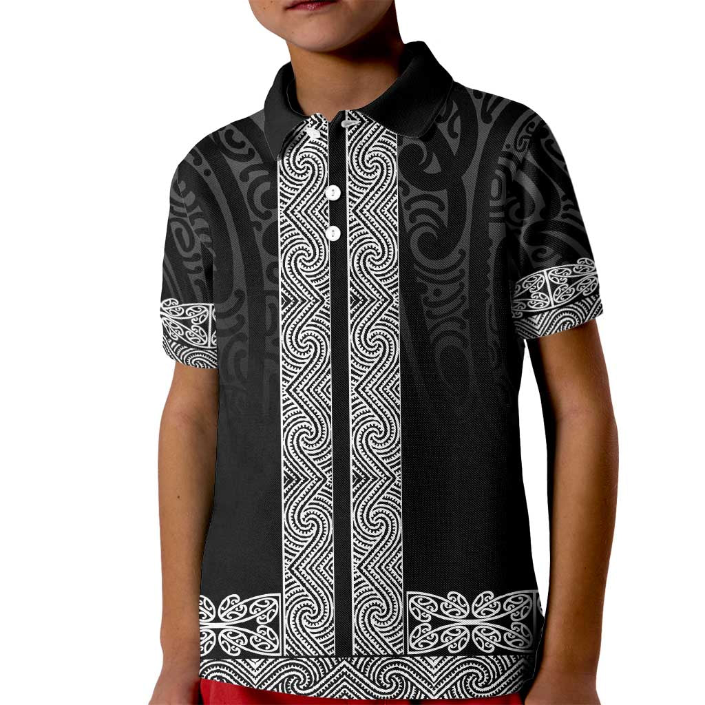 New Zealand Maori Kowhaiwhai Kid Polo Shirt Pango Maui and Mangopare LT9 Kid Black - Polynesian Pride