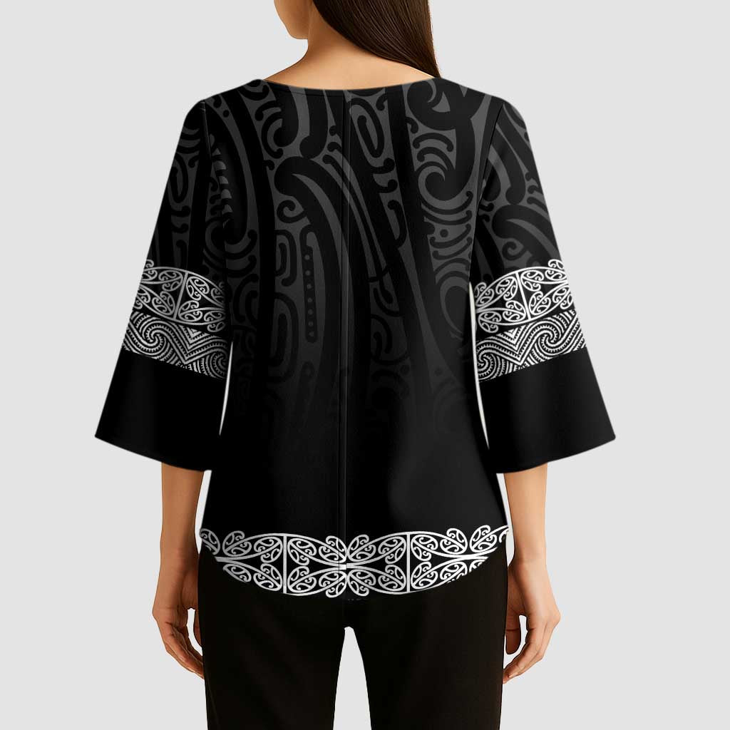 New Zealand Maori Kowhaiwhai Kimono Sleeve Blouse Pango Maui and Mangopare LT9 - Polynesian Pride